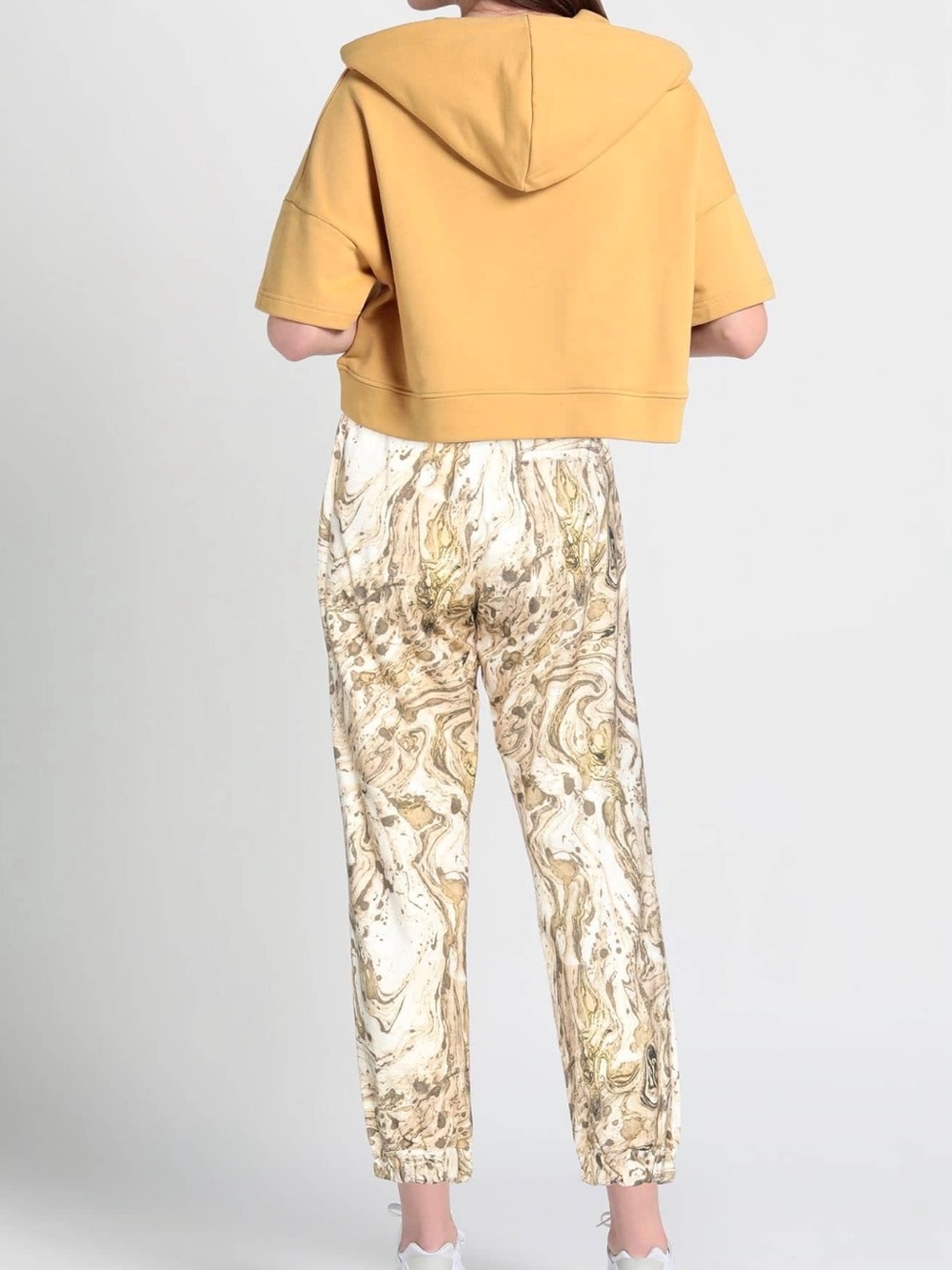 BASSIKE BEIGE MARBLE PRINT CASUAL TIE WAIST PANTS - Picture 3 of 4
